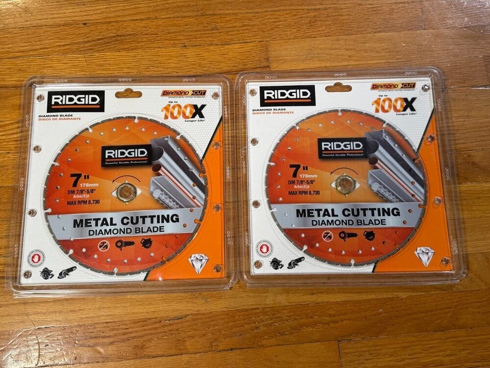 2 RIDGID 7 in Metal Cutting Diamond Blades – 100X Life, 7/8–5/8 in Arbor